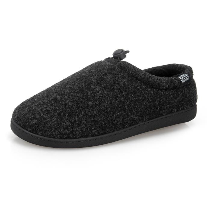 Isotoner® Mens Felt Full Back Slipper With Pull  Toggle Black Extra Image 2